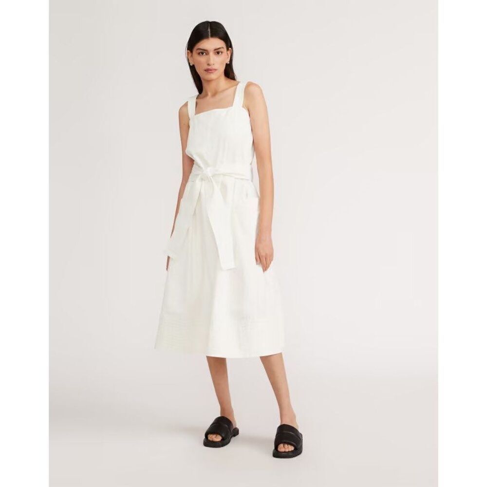 Everlane 100% Organic Cotton Herringbone Dress In White Size XS
